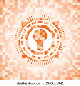 light bulb icon inside orange mosaic emblem with background
