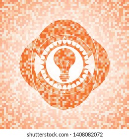 light bulb icon inside orange mosaic emblem with background
