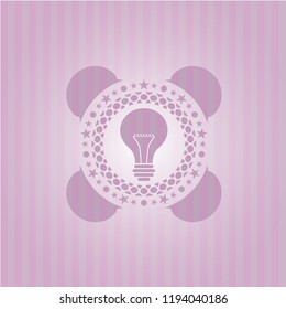 light bulb icon inside pink emblem. Retro