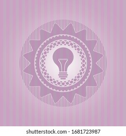 light bulb icon inside pink emblem. Vintage.