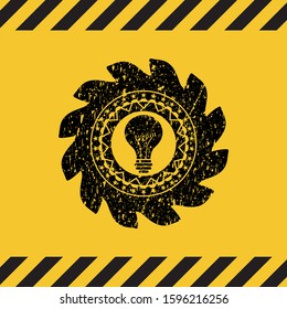 light bulb icon inside warning sign, black grunge emblem. Vector Illustration. Detailed.
