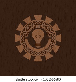 light bulb icon inside wood emblem. Retro