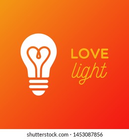 Light bulb icon. Isolated electric lamp on gradient background. Heart filament. Love light. Vector illustration, flat design