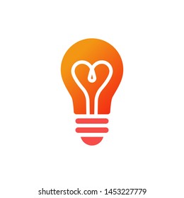 Light bulb icon. Isolated electric lamp on white background. Heart filament. Love light. Vector illustration, flat design