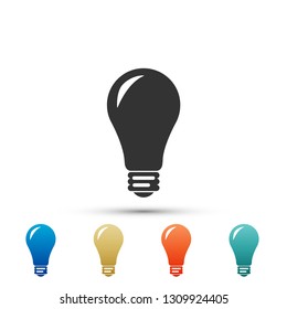 Light bulb icon isolated on white background. Energy and idea symbol. Lamp electric. Set elements in color icons. Vector Illustration