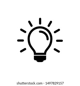 Light bulb icon isolated on white. Line vector icon. Light bulb sign in flat style. Lighting lamp in black. Light bulb as sign solution, idea, thinking concept. Electricity bulb shine.