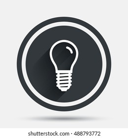 Light bulb icon. Lamp E14 screw socket symbol. Led light sign. Circle flat button with shadow and border. Vector