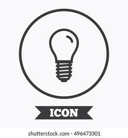 Light bulb icon. Lamp E14 screw socket symbol. Led light sign. Graphic design element. Flat symbol in circle button. Vector