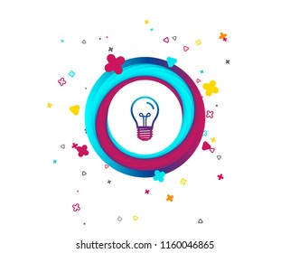 Light bulb icon. Lamp E27 screw socket symbol. Illumination sign. Colorful button with icon. Geometric elements. Vector