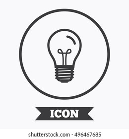 Light bulb icon. Lamp E27 screw socket symbol. Illumination sign. Graphic design element. Flat symbol in circle button. Vector