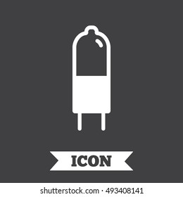 Light bulb icon. Lamp G4 socket symbol. Led or halogen light sign. Graphic design element. Flat g4 lamp symbol on dark background. Vector