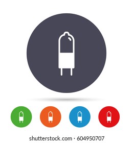 Light bulb icon. Lamp G4 socket symbol. Led or halogen light sign. Round colourful buttons with flat icons. Vector