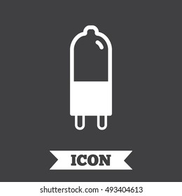 Light bulb icon. Lamp G9 socket symbol. Led or halogen light sign. Graphic design element. Flat g9 lamp symbol on dark background. Vector