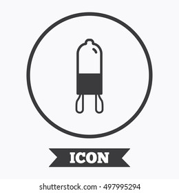 Light bulb icon. Lamp G9 socket symbol. Led or halogen light sign. Graphic design element. Flat symbol in circle button. Vector
