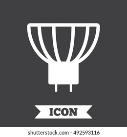 Light bulb icon. Lamp GU5.3 socket symbol. Led or halogen light sign. Graphic design element. Flat gU5.3 lamp symbol on dark background. Vector
