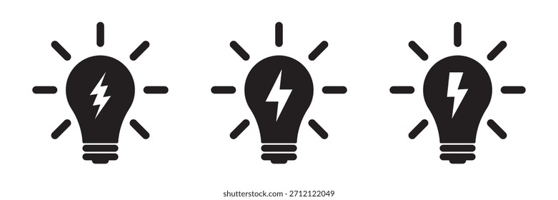 Icono de la bombilla, lámpara con el relámpago, icono de la idea