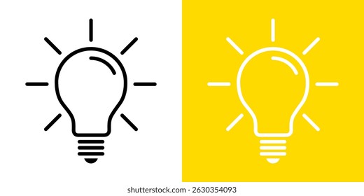 Ícone de lâmpada. Ícone de lâmpada no fundo branco. Ícone de lâmpada de ideia. Iluminação Lâmpada elétrica. Eletricidade, brilho.