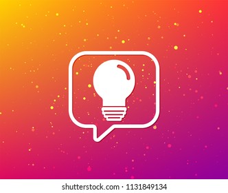 Light bulb icon. Lamp sign. Illumination technology symbol. Soft color gradient background. Speech bubble with flat icon. Vector