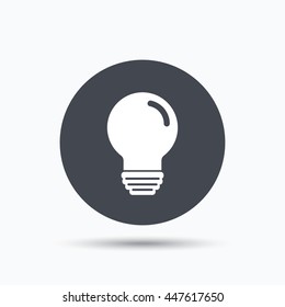Light bulb icon. Lamp sign. Illumination technology symbol. Flat web button with icon on white background. Gray round pressbutton with shadow. Vector