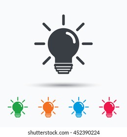 Light bulb icon. Lamp sign. Illumination technology symbol. Colored flat web icon on white background. Vector