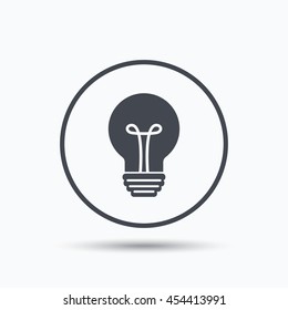 Light bulb icon. Lamp sign. Illumination technology symbol. Circle button with flat web icon on white background. Vector
