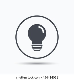 Light bulb icon. Lamp sign. Illumination technology symbol. Circle button with flat web icon on white background. Vector