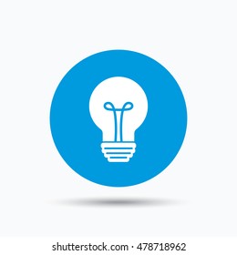 Light bulb icon. Lamp sign. Illumination technology symbol. Blue circle button with flat web icon. Vector