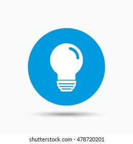 Light bulb icon. Lamp sign. Illumination technology symbol. Blue circle button with flat web icon. Vector