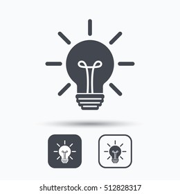 Light bulb icon. Lamp sign. Illumination technology symbol. Square buttons with flat web icon on white background. Vector