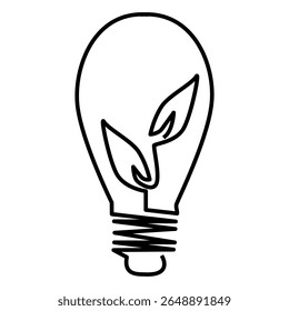 Ícone de lâmpada com folhas mostra energia verde ecologicamente correta, energia elétrica e design sustentável.