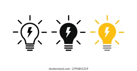 Light bulb icon with lightning bolt. smart idea generation design. energy and innovation concept . startup thinking power solution sign. Energy symbol for creative ideas