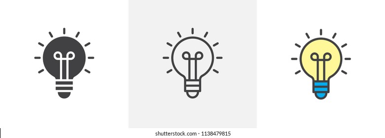Light bulb icon. Line, solid and filled outline colorful version, outline and filled vector sign. Idea Symbol, logo illustration. Different style icons set. Vector graphics