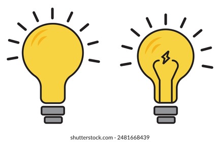 Glühbirnen-Symbol. Farbige Kontur, Kontur und gefüllte Kontur, Kontur und gefüllte Vektorgrafik. Ideensymbol, Logo-Darstellung. Verschiedene Stilsymbole gesetzt. Vektorgrafik-Grafiken