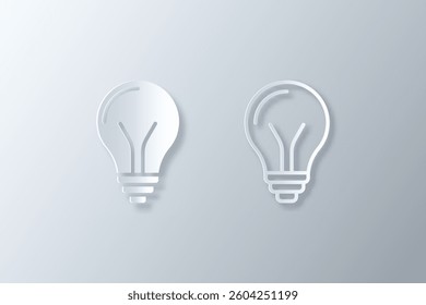 light bulb icon made in white paper cut effect style