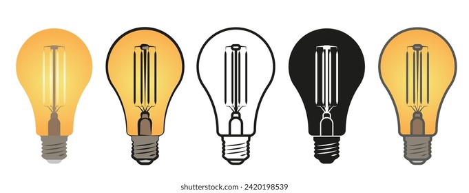 Light bulb icon on a light background. Electric lamp, electricity. Contour, flat and color style. EPS 10.