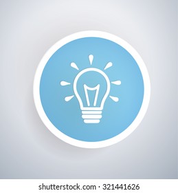 Light bulb icon on blue button background, clean vector
