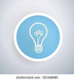 Light bulb icon on blue button background, clean vector