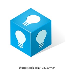 Light Bulb Icon on a Cube.