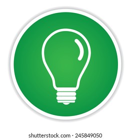 Light bulb icon on green button background,clean vector