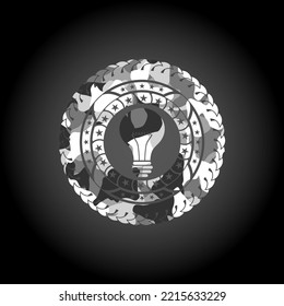 light bulb icon on grey camouflage texture. 