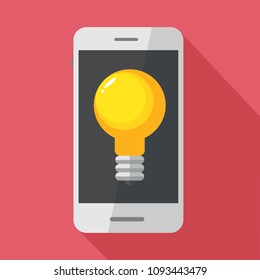 Light bulb icon on the mobile phone screen with question mark