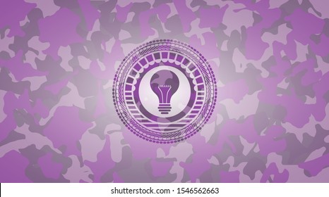 light bulb icon on pink and purple camo texture