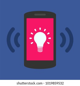 Light bulb icon on smartphone screen. Answer the call. Modern concept for web banners, web sites, infographics. Flat design vector illustration.