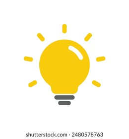 Light bulb icon on white background. Idea symbol. Electric lamp, light, innovation, solution, creative thinking, electricity. Outline, flat and colored style. Flat design.