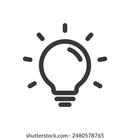 Light bulb icon on white background. Idea symbol. Electric lamp, light, innovation, solution, creative thinking, electricity. Outline, flat and colored style. Flat design.