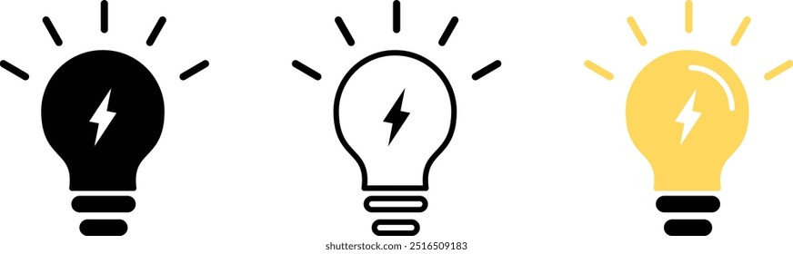 light bulb icon on white background. Idea symbol. Electric lamp, light, creative thinking, electricity. Outline, Vector illustration