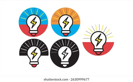 Light bulb icon on white background. Idea symbol. Electric lamp, light, innovation, solution, creative thinking, electricity. Outline, flat and colored style. Flat design. line 