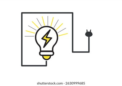 Light bulb icon on white background. Idea symbol. Electric lamp, light, innovation, solution, creative thinking, electricity. Outline, flat and colored style. Flat design. line 