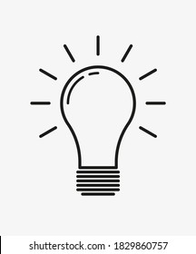Hellfarbige Symbol, Umriss-Vektorgrafik einzeln auf weißem Hintergrund. Idee, Denken, Lösung, Innovationssymbol. Elektrische Lampe.