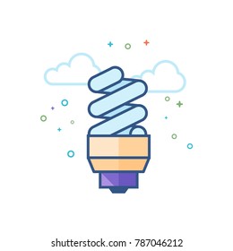 Light bulb icon in outlined flat color style. Vector illustration.